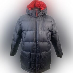 Lands' End Women’s Dark Blue & Red Goose Down Winter Coat Puffer Jacket Large
